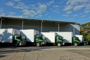 Distribution warehouse with a fleet of trucks